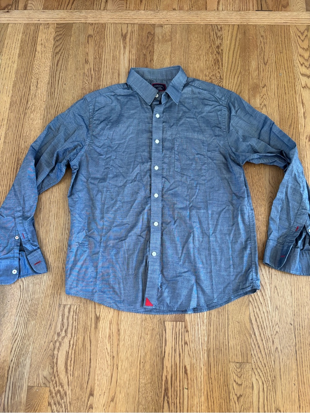 UNTUCKit Men's Long Sleeve Button Up Shirt Blue Denim Cotton Pockets Size L